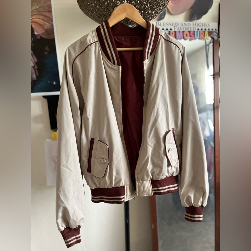 Michaels Cream and Maroon Bomber Jacket